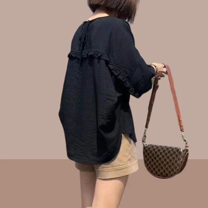 荷叶边设计感中袖衬衫女2025夏季新款宽松时尚娃娃衫防晒小衫上衣