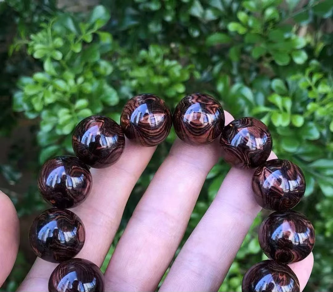 海南黄花梨鬼脸手串2.0cm精品大黑线圆珠