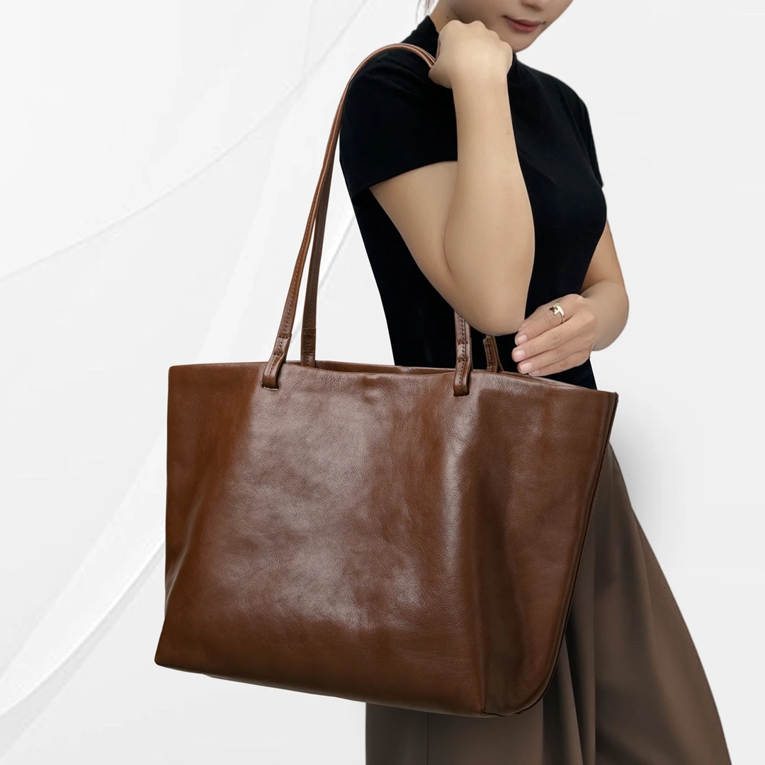 CCAMO真皮百搭包包大容量牛皮托特包简约单肩大包包休闲女款包包