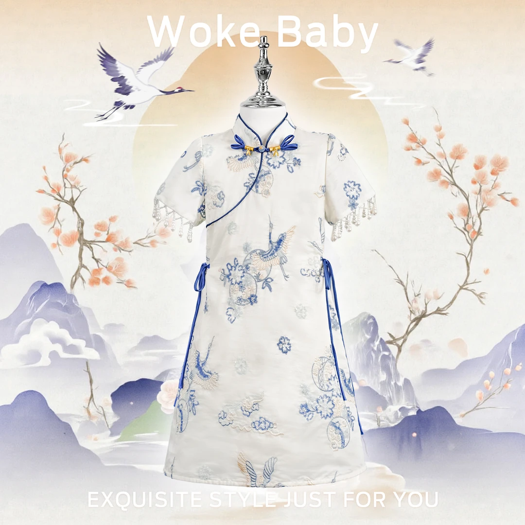 【现货】【青花墨韵】女童夏季可爱中大童中领套头汉服连衣裙M5509