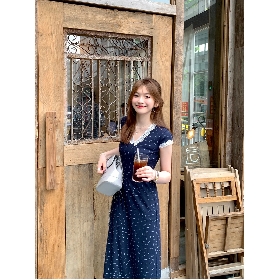 切糕自制【暗香兰玲】小个子春夏出行女气质千金碎花长款连衣裙