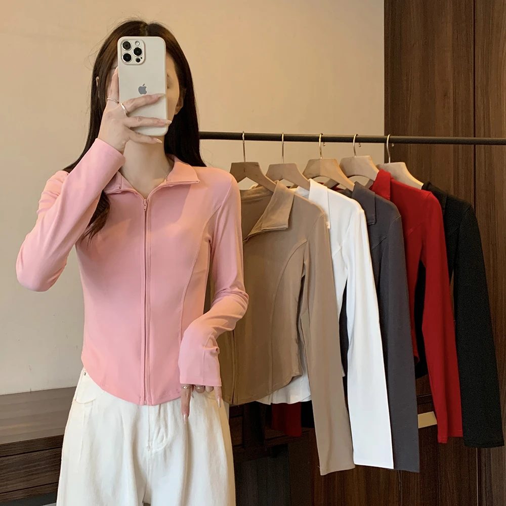 2513   大码女装新款简约百搭长袖拉链T恤