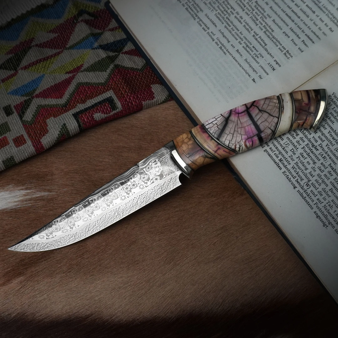 留金艺术拼接大马士革钢户外多功能水果刀