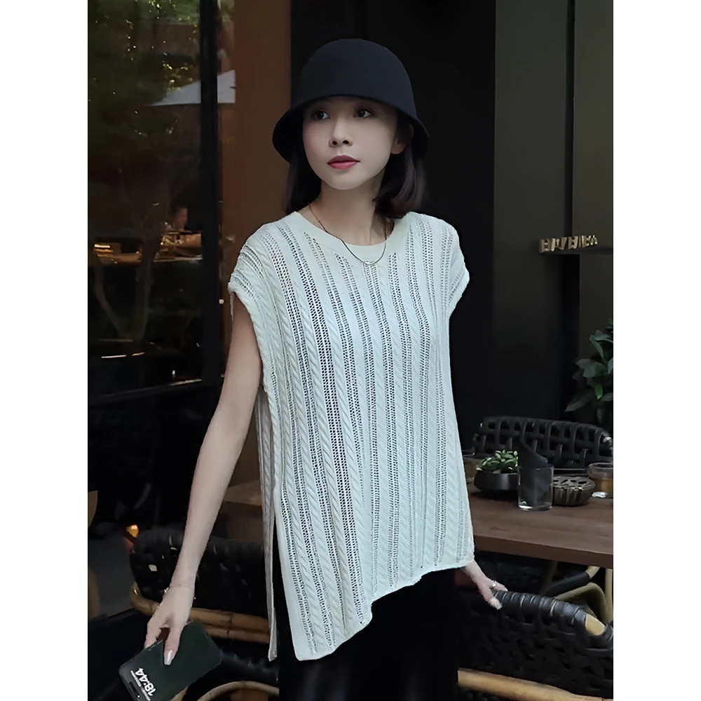 镂空不规则针织背心女夏季薄款2025新款复古钩花外搭罩衫无袖上衣