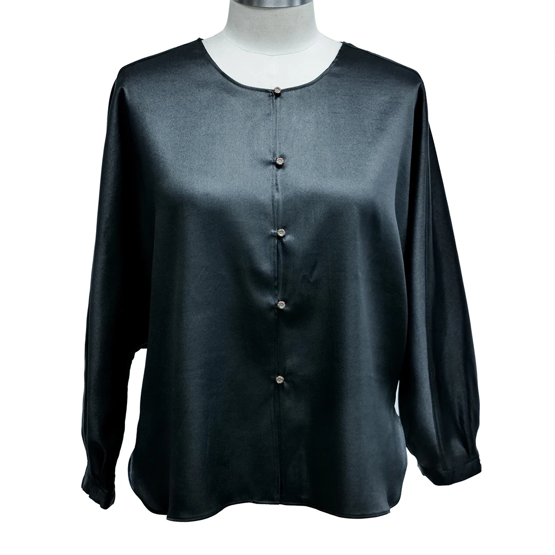 元始华风香云纱黑面咖底圆领外套-Z