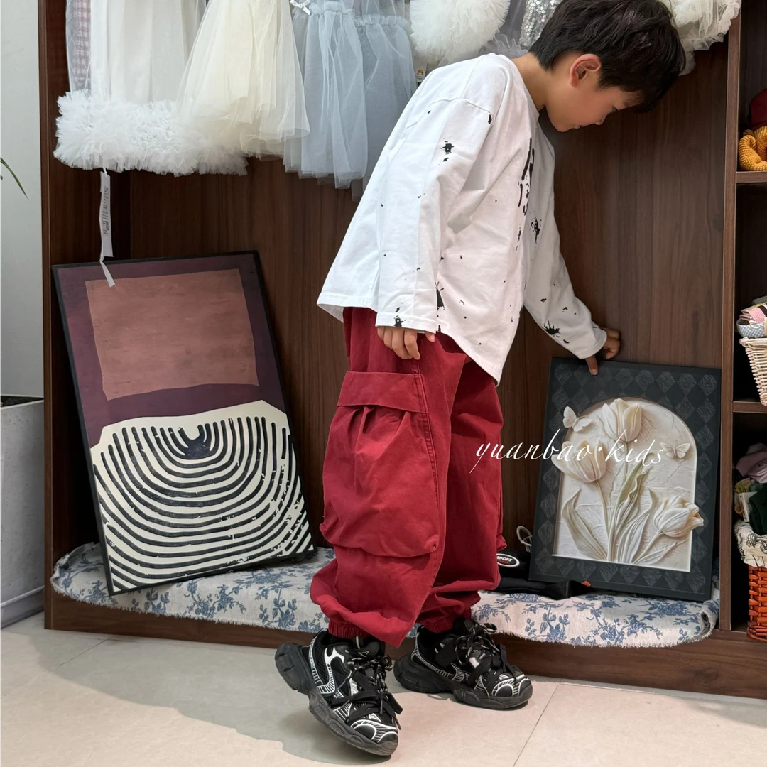 源宝家红色儿童工装裤福利得40