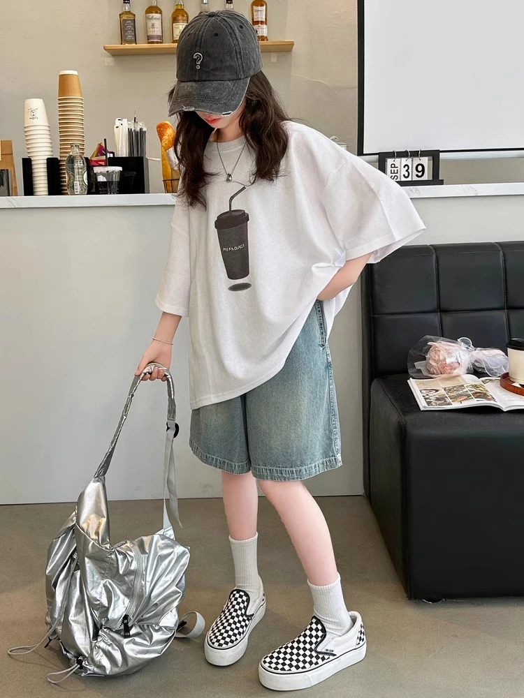 女童夏季短袖洋气2025新款女大童夏装休闲T恤儿童纯棉百搭童装潮