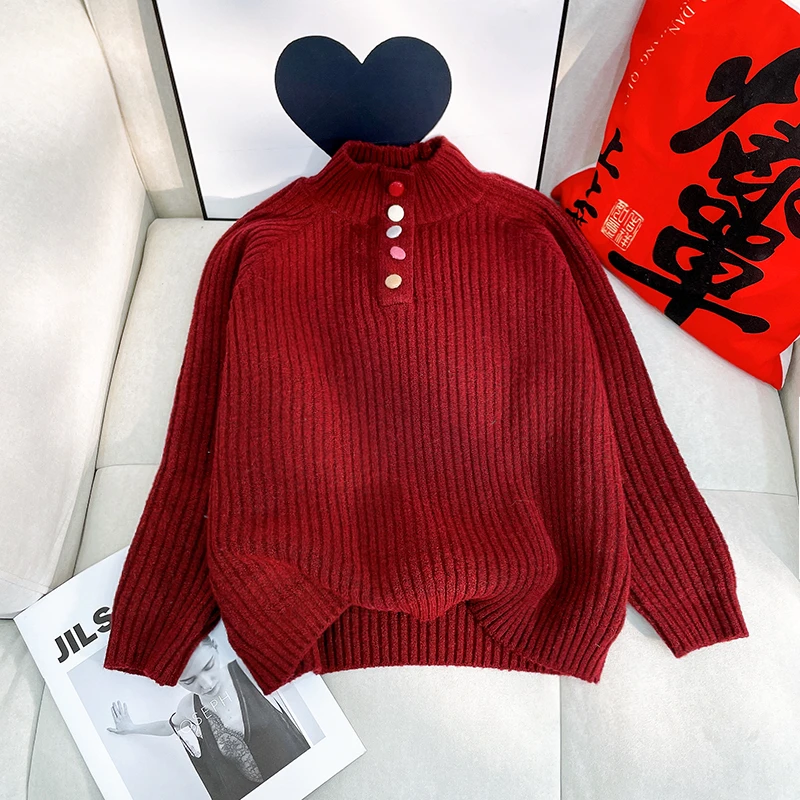 冬季女大童洋气毛衣宽松时尚儿童针织保暖休闲上衣zb5085简约童品