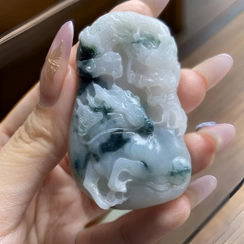 定制翡翠 飘兰花翠 龙马精神 毛货买断 尺寸62*36*11.2mm