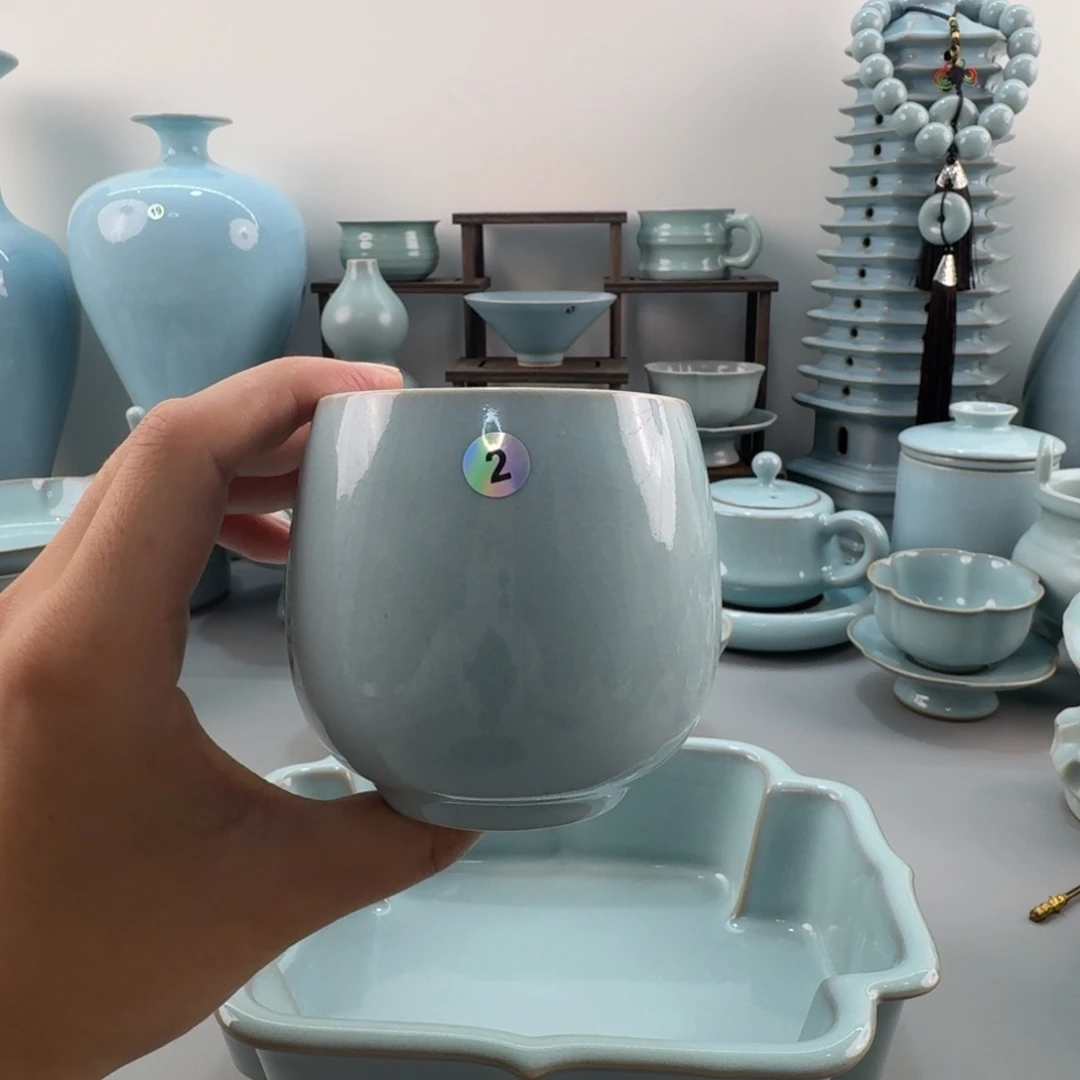 雨***彤琉璃手工艺品汝窑天青釉大龙旦杯补差价