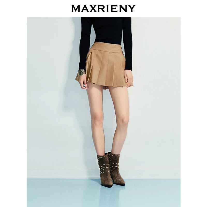 【商场同款】MAXRIENY复古少女a字百褶半裙25夏款收腰短裙波嬉风