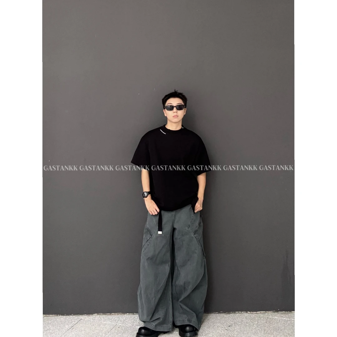 GASTANKK 美式夏季金属不规则刺绣破洞CTB小领口T恤