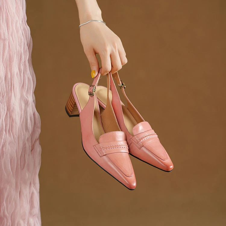 简约搭扣玛丽珍单鞋气质时尚真皮细跟包头高跟尖头跟鞋