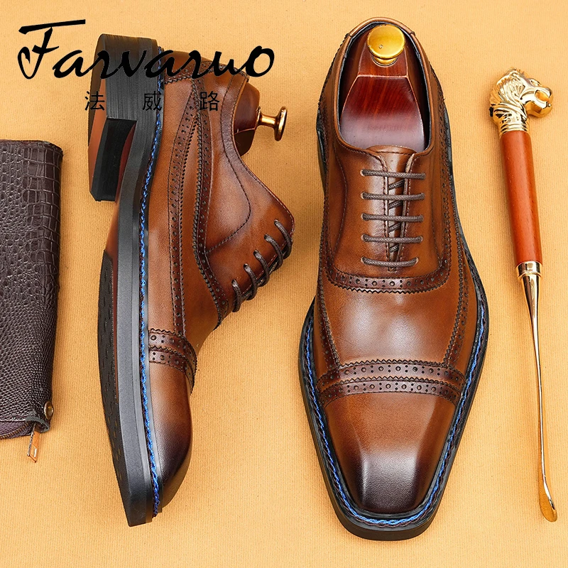 布洛克皮鞋男真皮2025新款英伦商务正装方头挪威缝通勤百搭牛津鞋