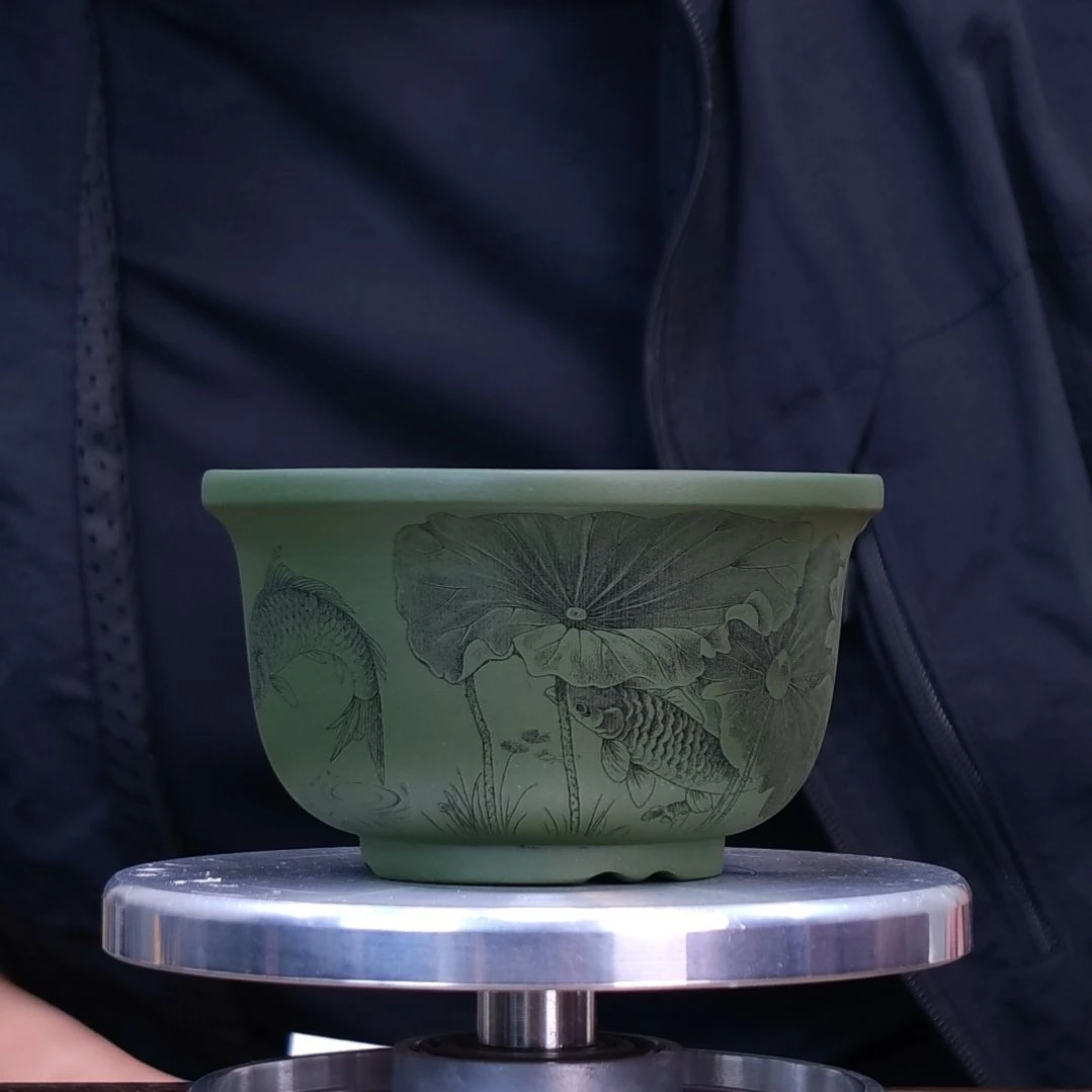 紫砂花盆同喜同喜