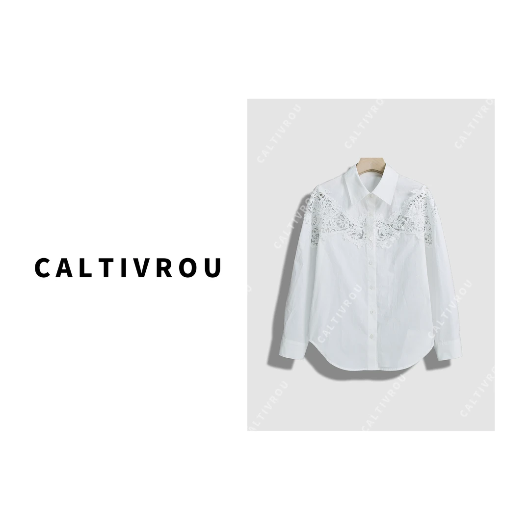 Caltivrou【阿紫】满庭芳~不规则镂空简约百搭衬衫-HK-Y14394