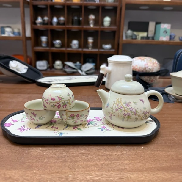 ZX015 桃花一壶三杯带茶盘