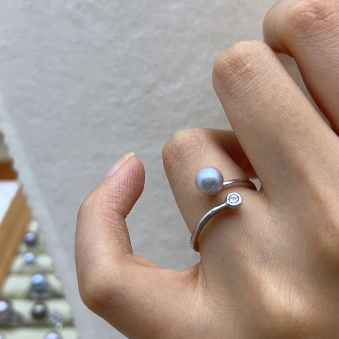 戒指银S925镶嵌海水珍珠
