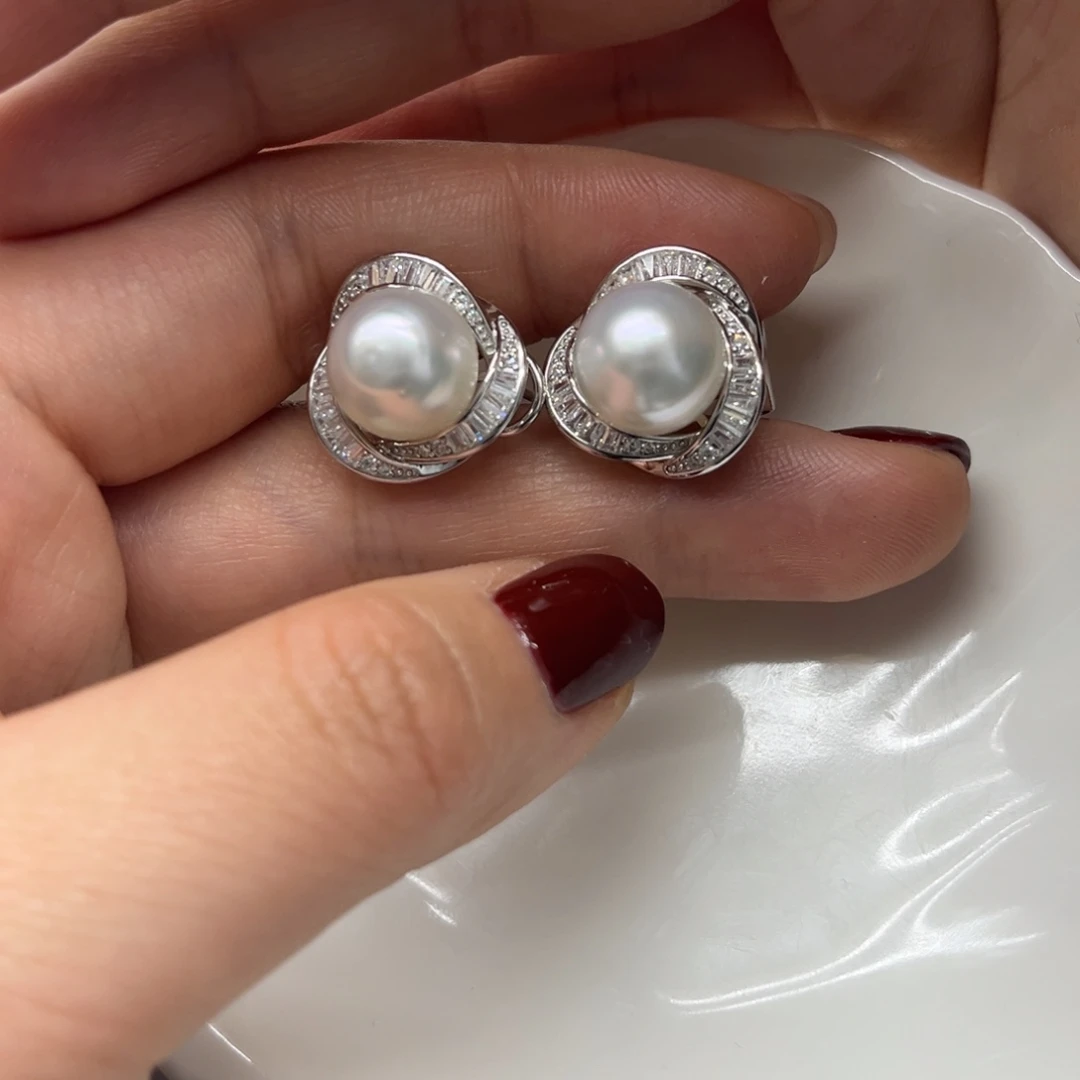 海水珍珠耳饰银S925镶嵌