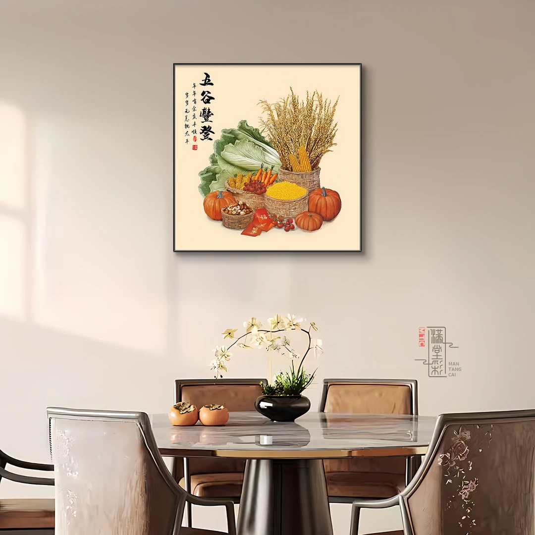 五谷丰登客厅餐厅挂画新中式丰衣足食好寓意饭馆包厢装饰画