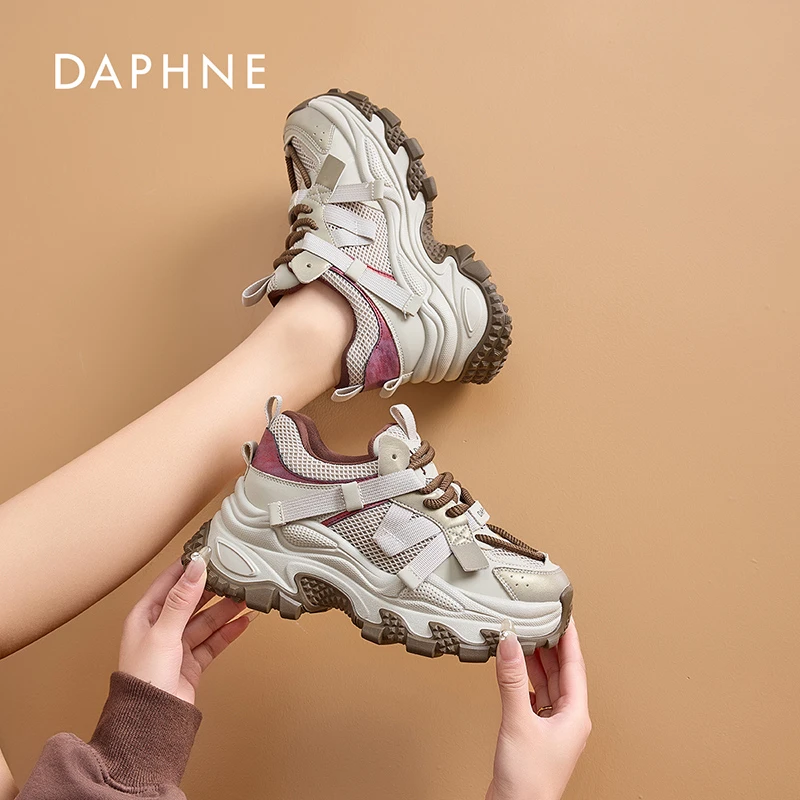 Daphne/达芙妮女鞋2025春季老爹鞋厚底网面透气运动舒适百搭潮鞋
