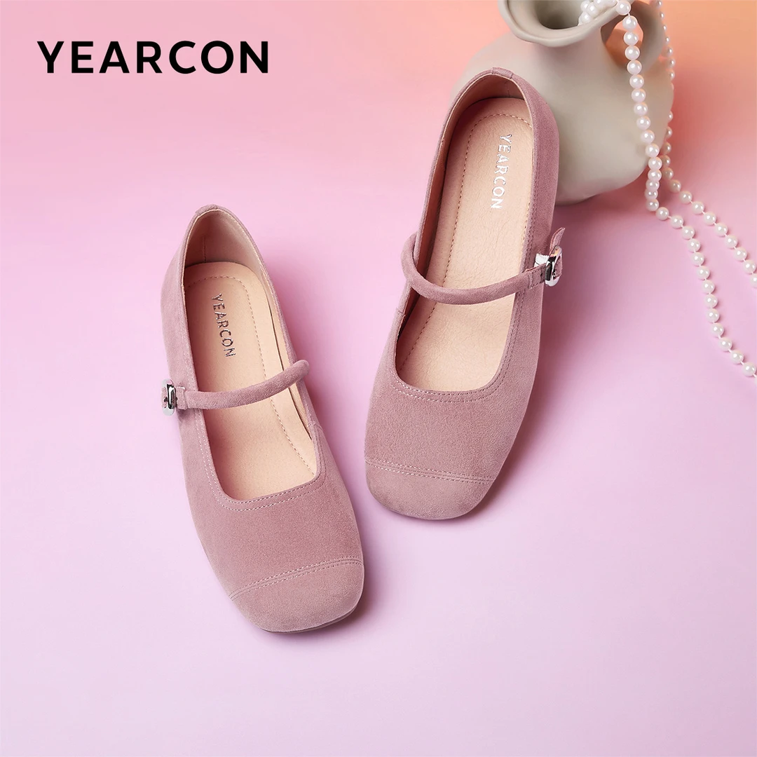 意尔康女鞋低跟浅口磨砂单鞋方头气质玛丽珍鞋配裙子法式软底单鞋