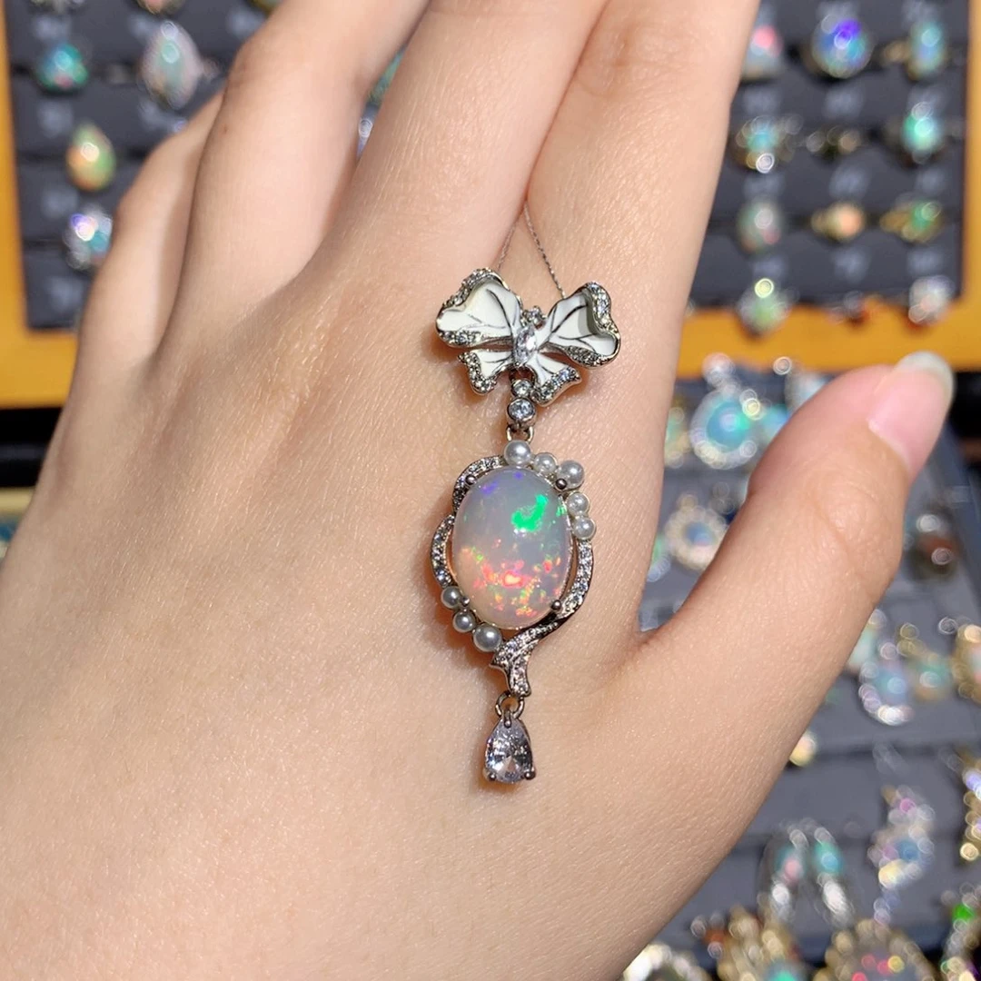 欧泊银S925镶嵌欧泊吊坠y