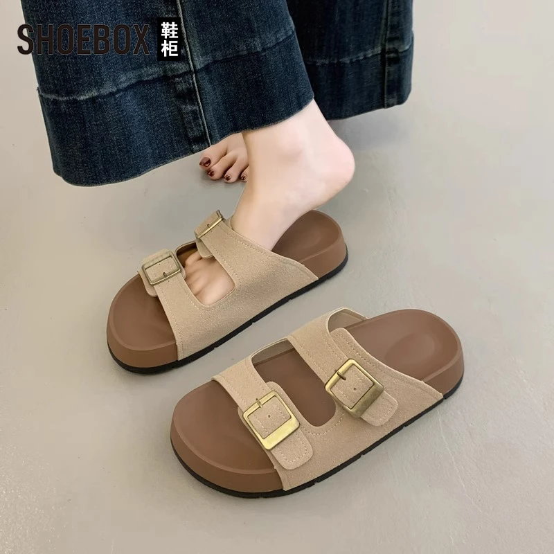 SHOEBOX鞋柜厚底勃肯凉拖鞋女夏外穿2025新款一字拖高级感凉鞋