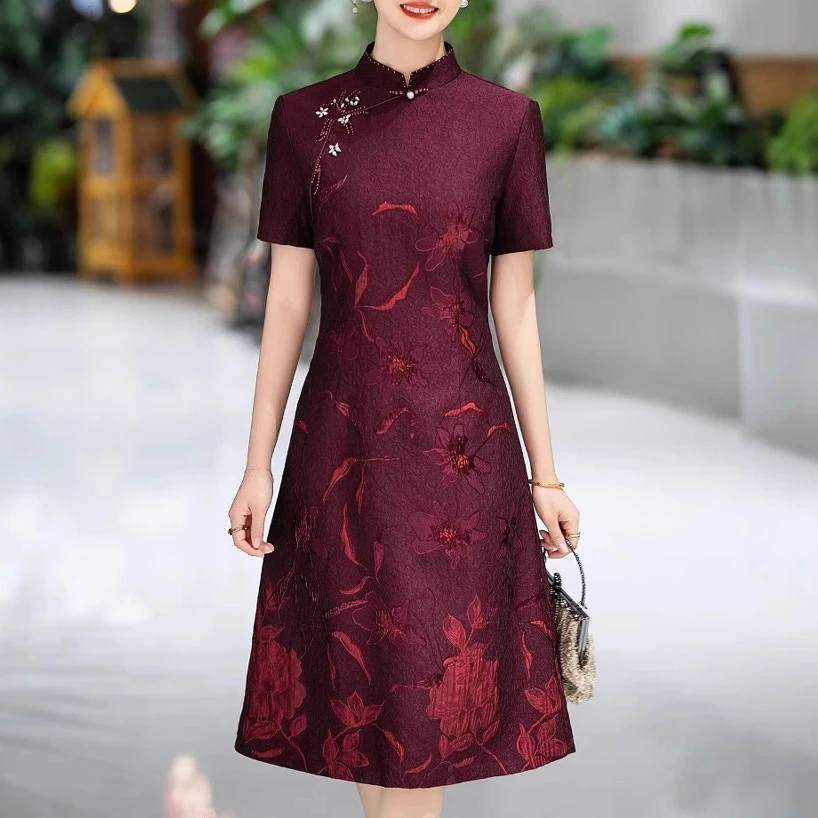 喜婆婆婚宴装妈妈红色旗袍结婚礼服2025新款显瘦喜服中式大码旗袍