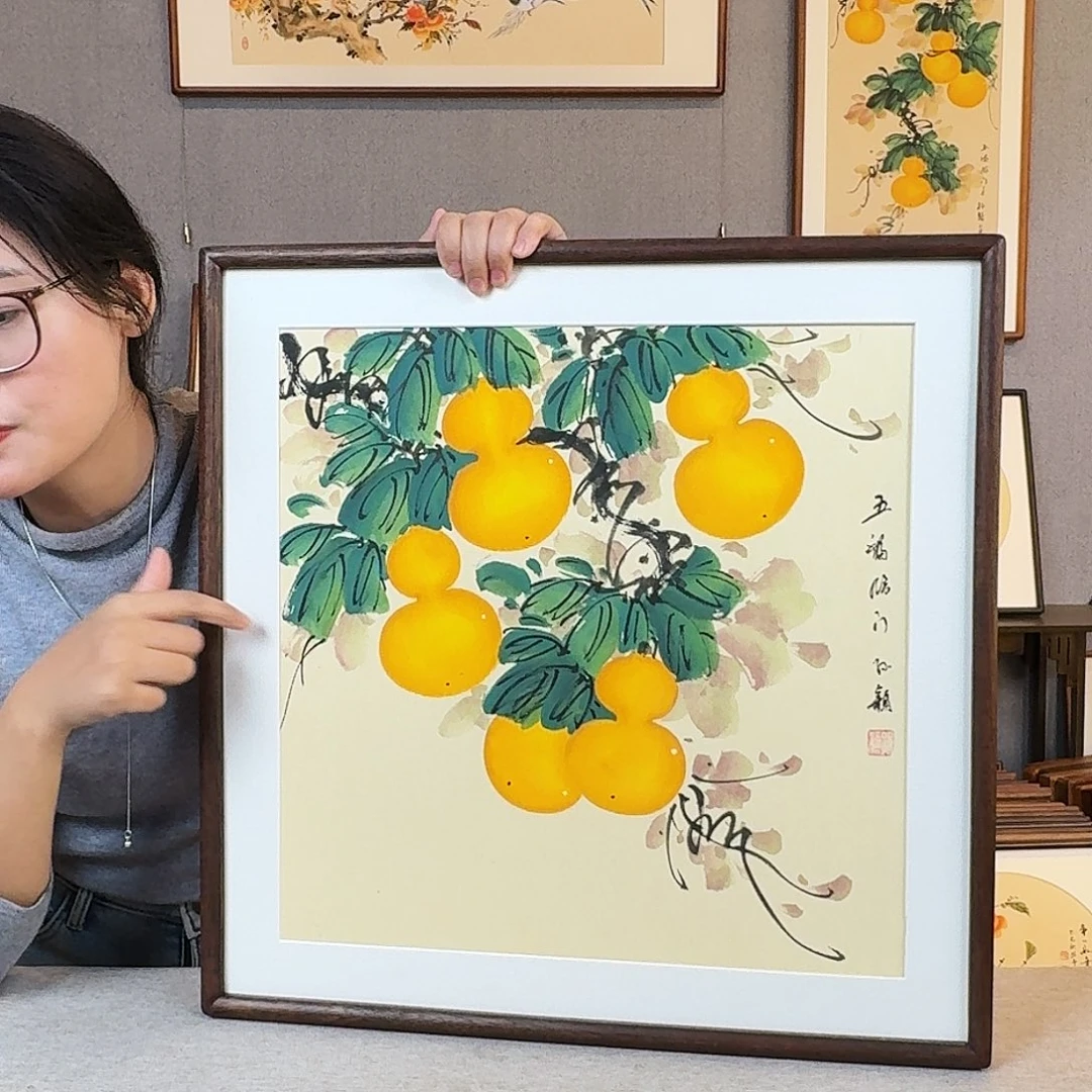 国画纯手绘，纯手写带框尺寸：53×53厘米