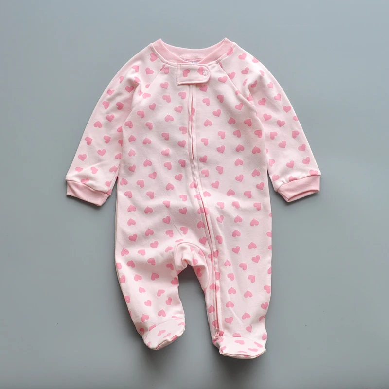 3件婴儿包脚连体衣纯棉男女宝宝哈衣春秋新生儿爬服0岁6个月睡衣