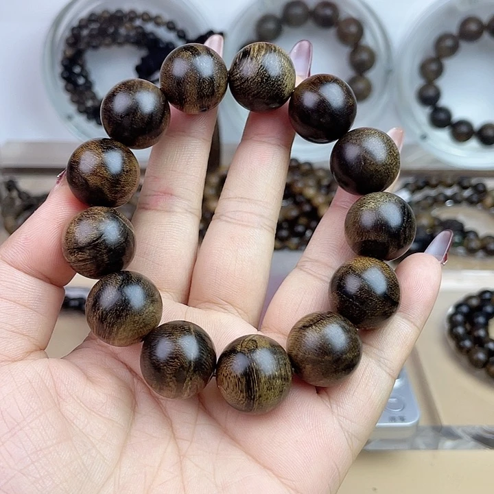 沉香手串泓*越南芽庄白奇玉化留疤嘤子虎斑