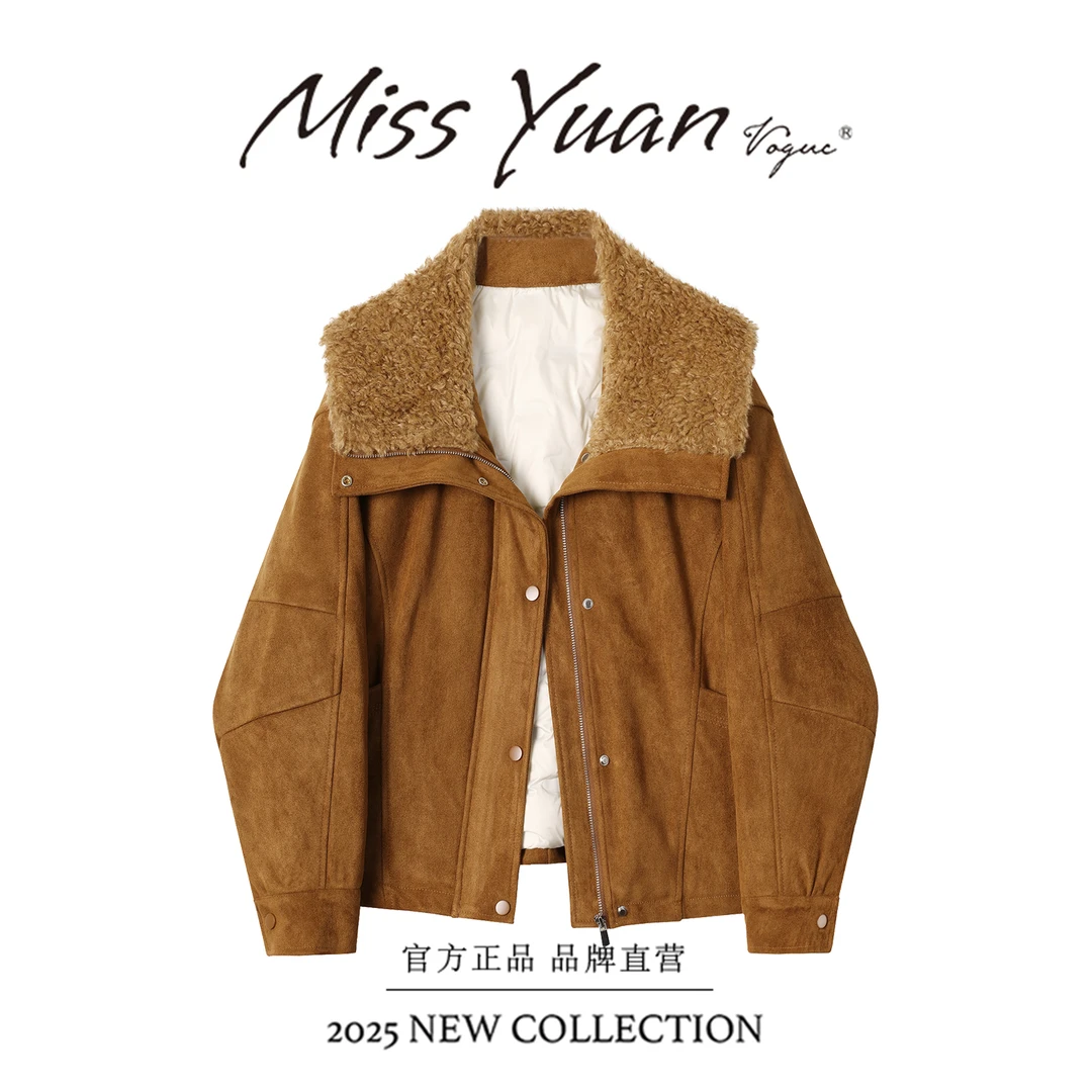 M.Y 媛总90白鸭绒宽松型翻领女长袖羊羔毛复合时尚韩版秋冬