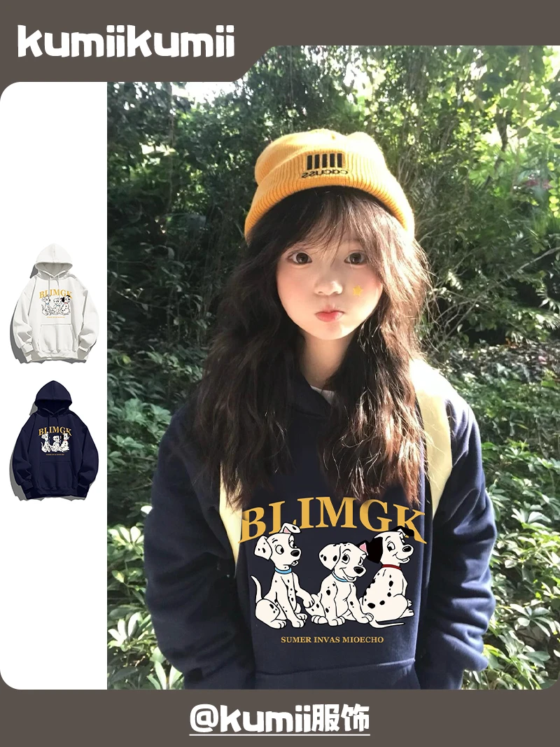 美式创意斑点狗印花时尚连帽ins感秋冬重磅卫衣套头上衣#T015177