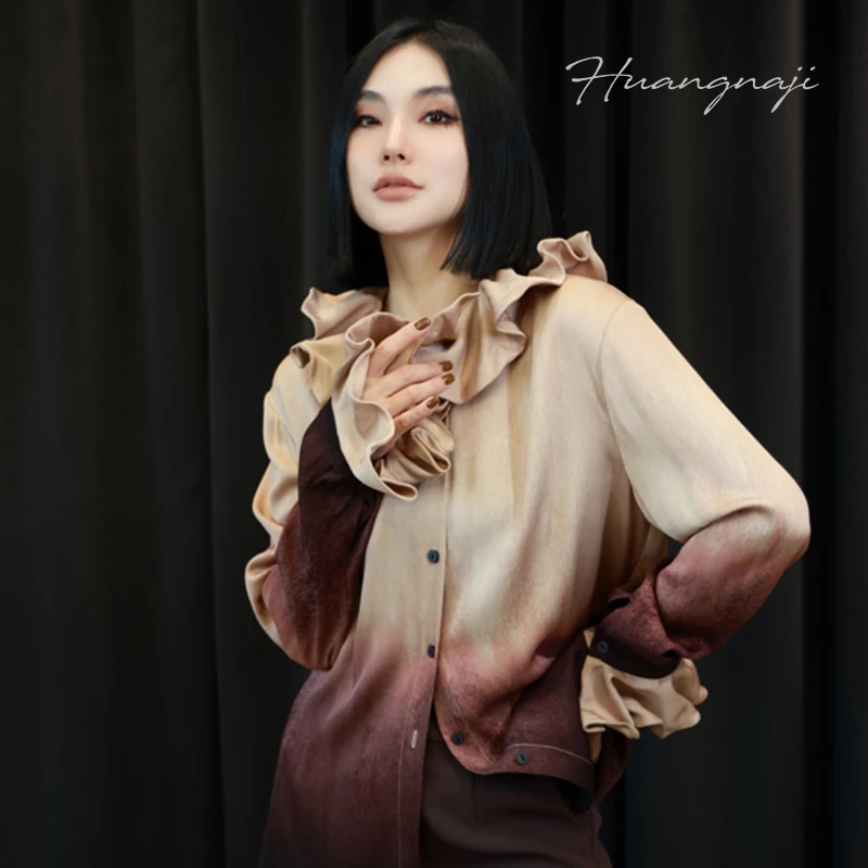 SARA【妙妙精选】渐变紫小众时尚气质早春款长袖上衣1136