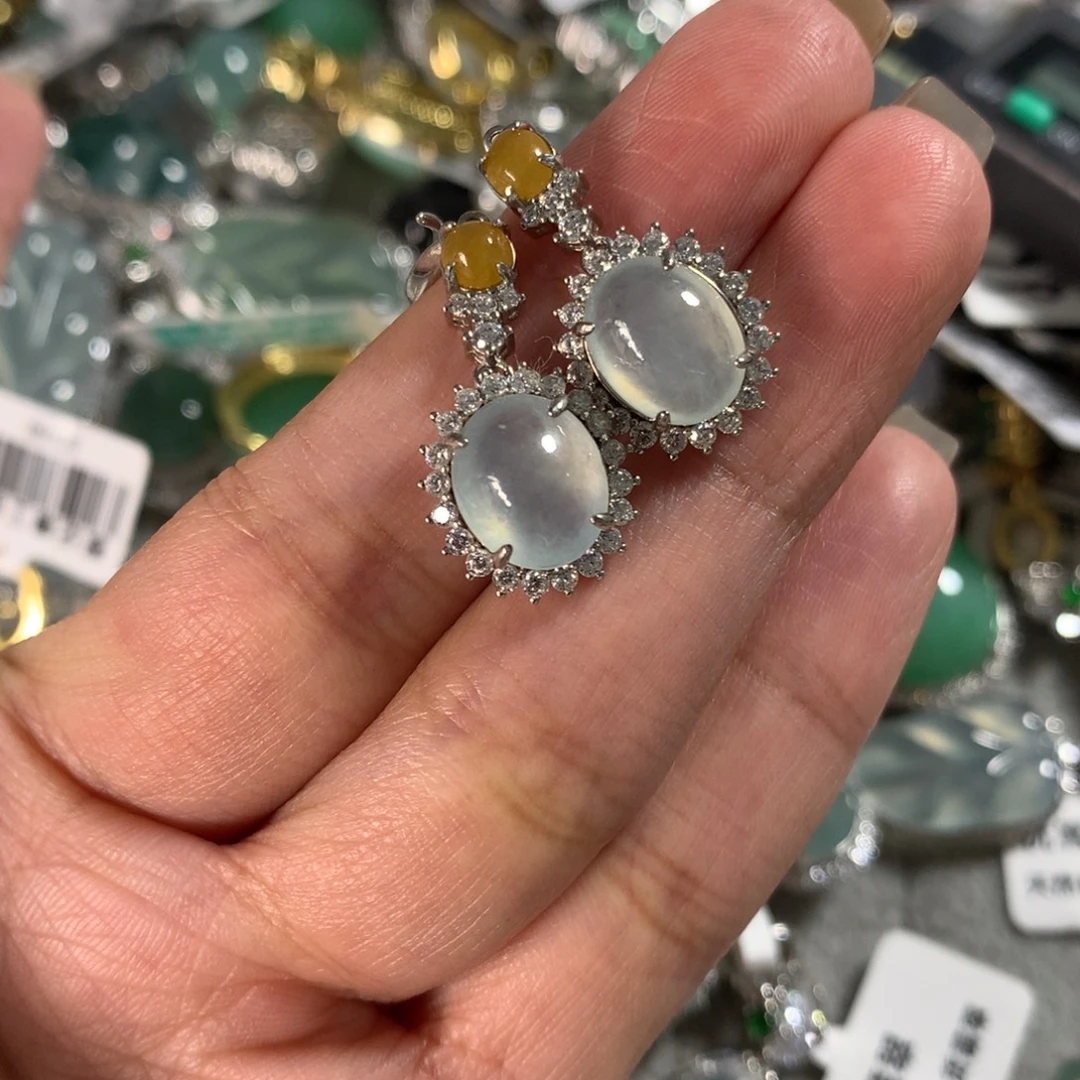 翡翠银S925镶嵌颈饰耳钉