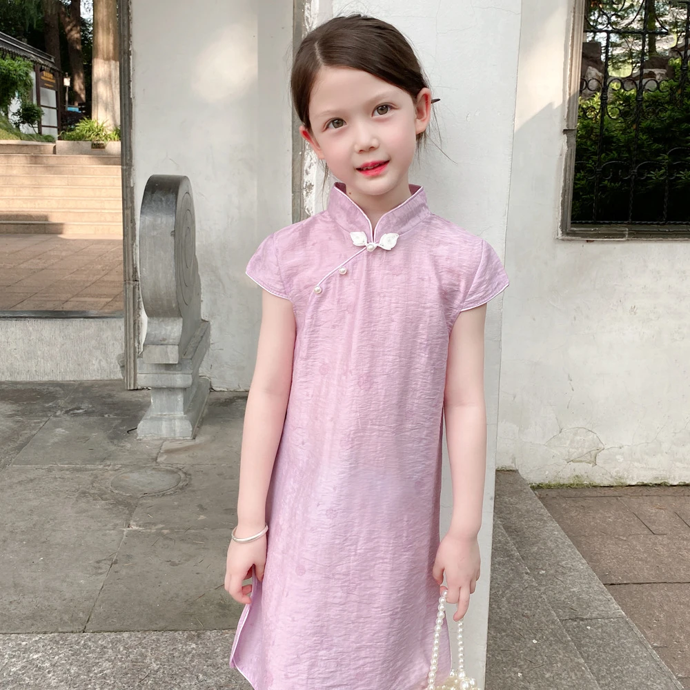 女童旗袍夏季薄款小女孩民国风套装女宝小学生国风改良演出服