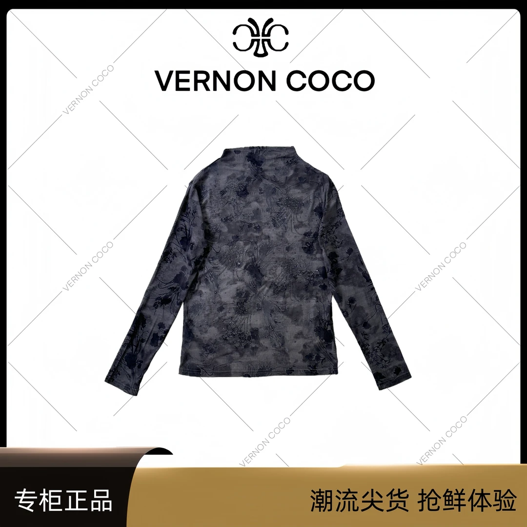 【VERNON COCO】Y30秋季高领晕染烫钻打底衫VC494