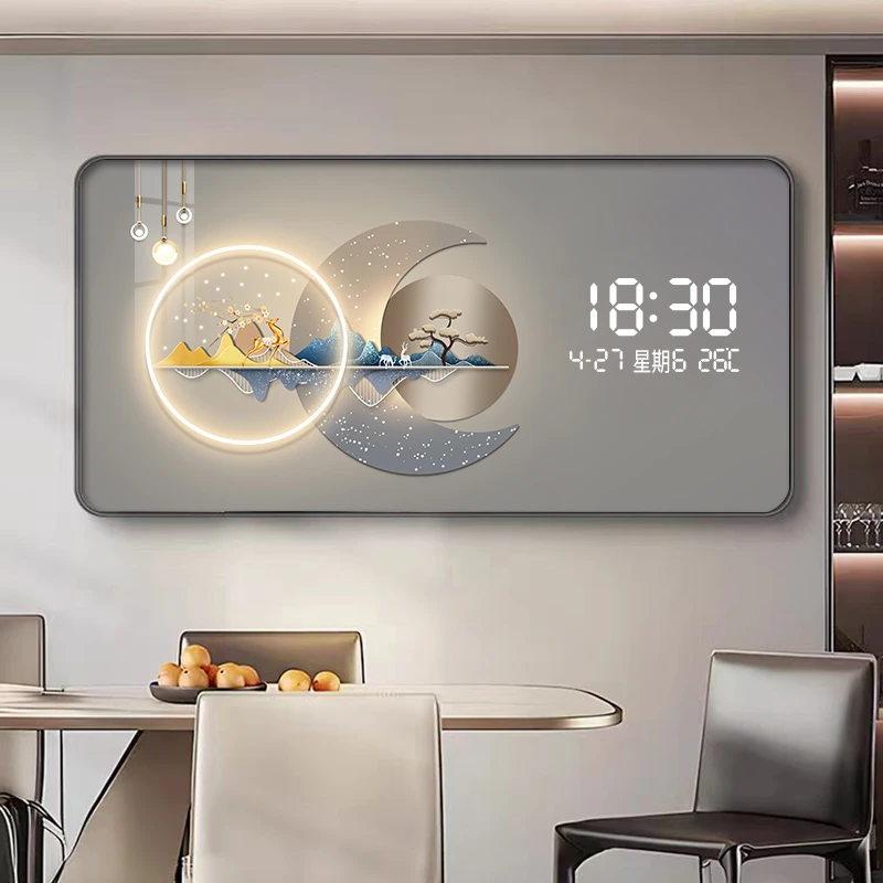 客厅装饰画数显led灯万年历电子钟表墙壁挂画时尚餐厅轻奢墙壁画