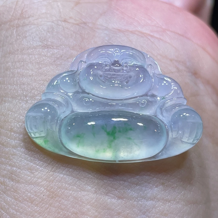 缅甸A货翡翠冰种飘绿花大件佛公吊坠，29.2-20.6-5.2