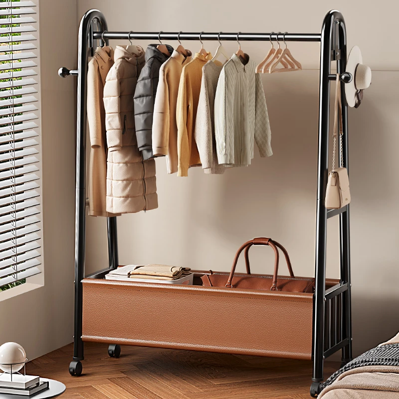 挂衣架落地卧室家用轻奢皮革晾衣架室内移动衣服架置物架衣帽架C