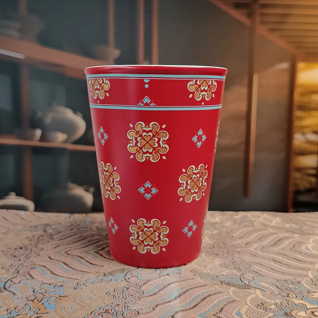 阿七的器 团花可乐杯亚光红F168