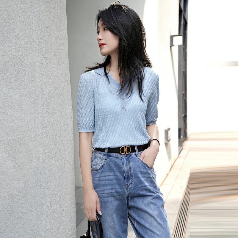 BuouBuou商场同款波浪边提花莱赛尔针织衫上衣女BLCA944