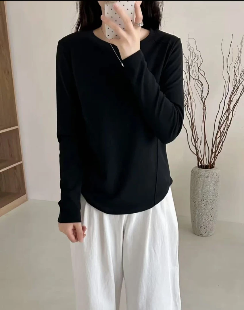 【2025爆款】磨毛糯米绒鱼骨打底衫显瘦宽松-春秋必备-基础百搭款