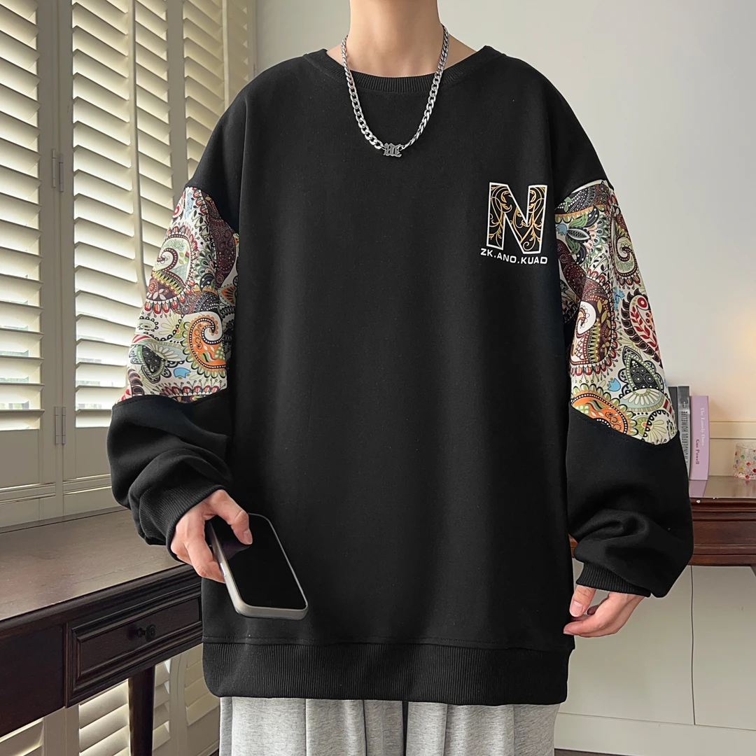 大码男装100-280斤卫衣秋冬圆领重磅青少年潮牌早秋国潮复古印花