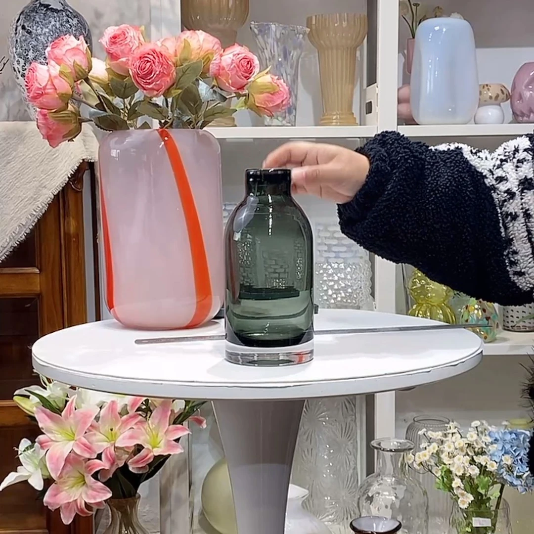 原色口3高19花瓶玻璃