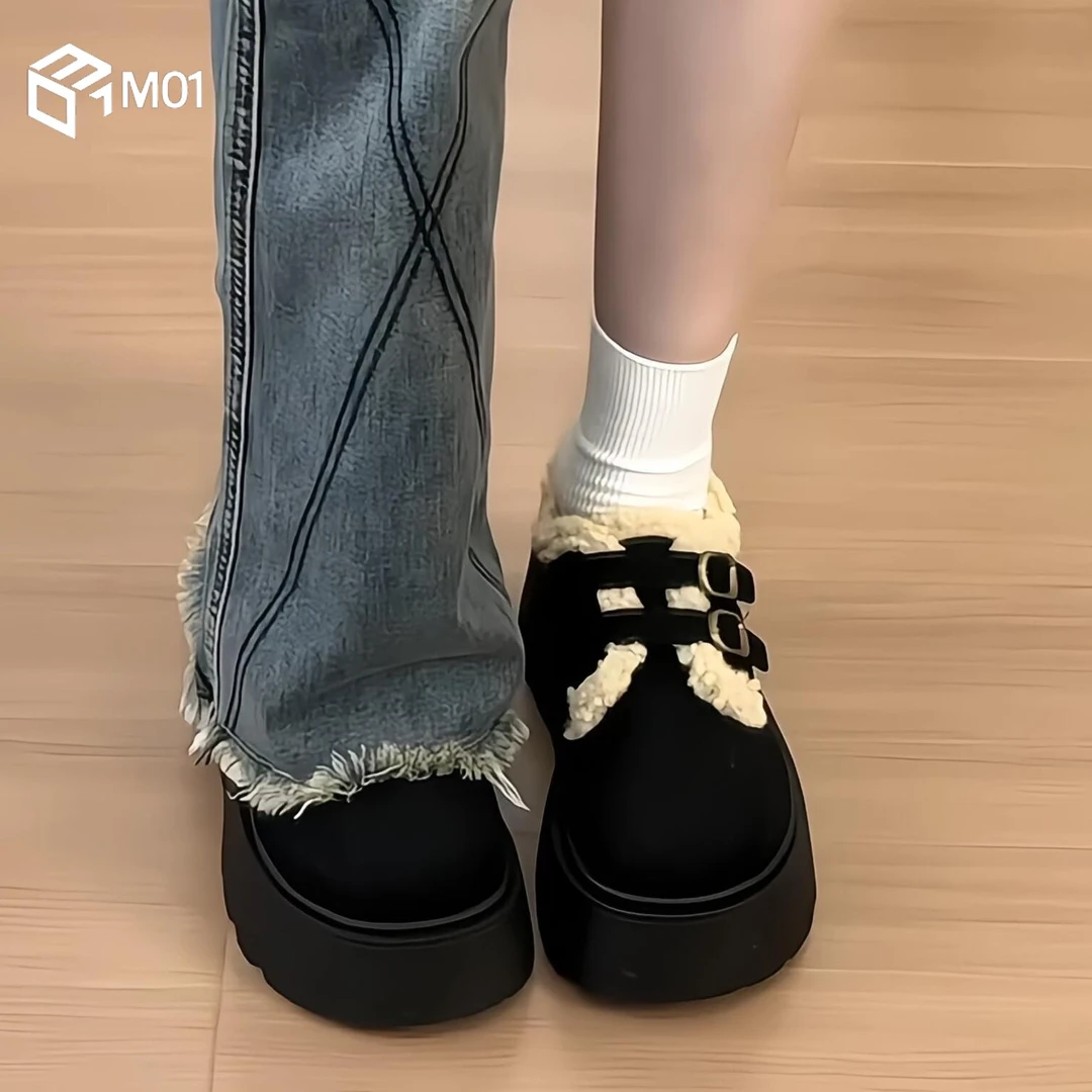 M01厚底加绒雪地靴女2025年冬季新款复古保暖勃肯鞋圆头防滑棉鞋