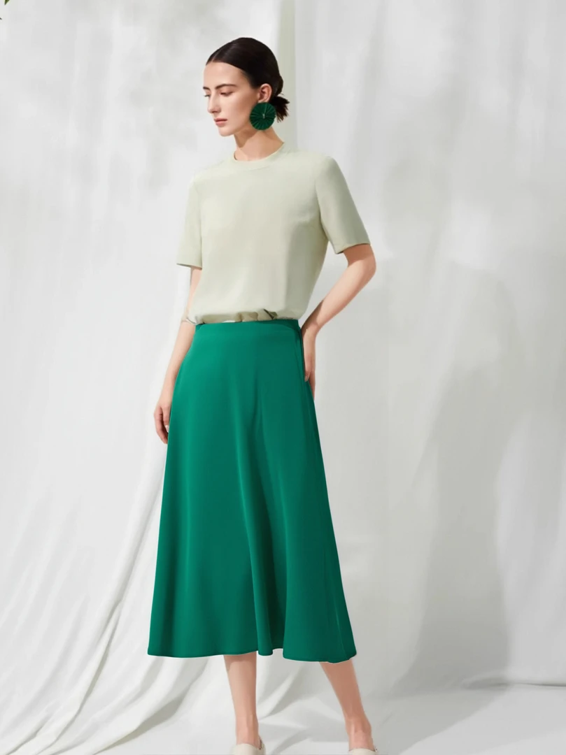 30姆米桑蚕丝弹力重绉半裙女装春季简约通勤半身裙 895