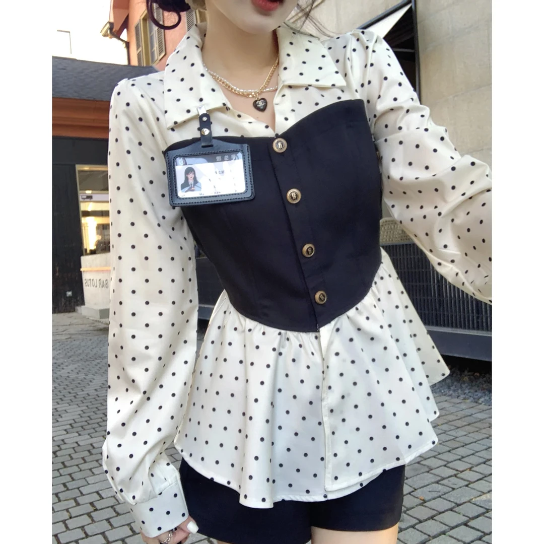 雯雯子推荐气质千金收腰波点正肩➕垫肩显瘦版