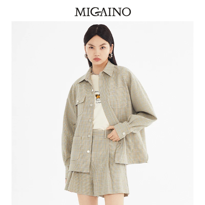 【小花专属】格子外套女春秋新款时尚休闲宽松工装风刺绣夹克外套
